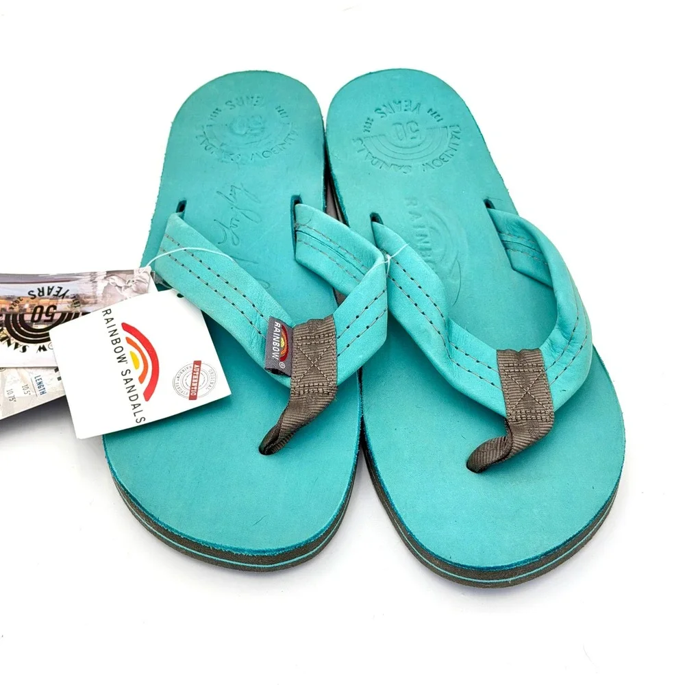 Rainbow Sandals Mens Small 7.5-8.5 50th Anniversary Teal Blue Leather 301AN500
